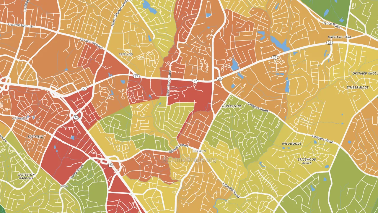 Idlewild Farms, Charlotte, NC Map of Vandalism Rates