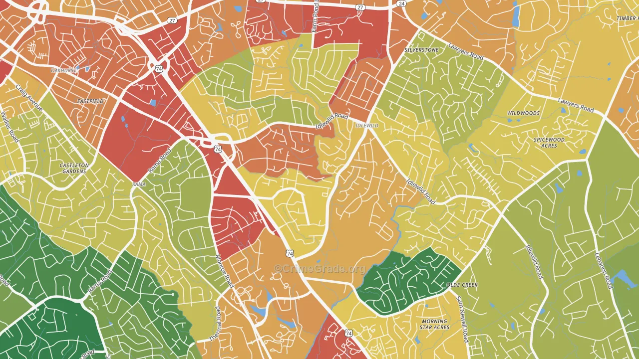 Idlewild South, Charlotte, NC Map of Vandalism Rates