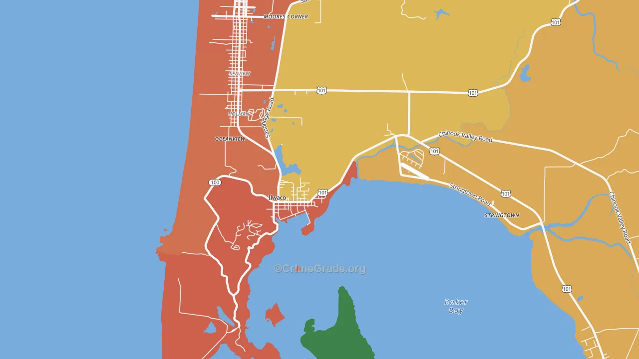 Ilwaco, WA Map of Vandalism Rates
