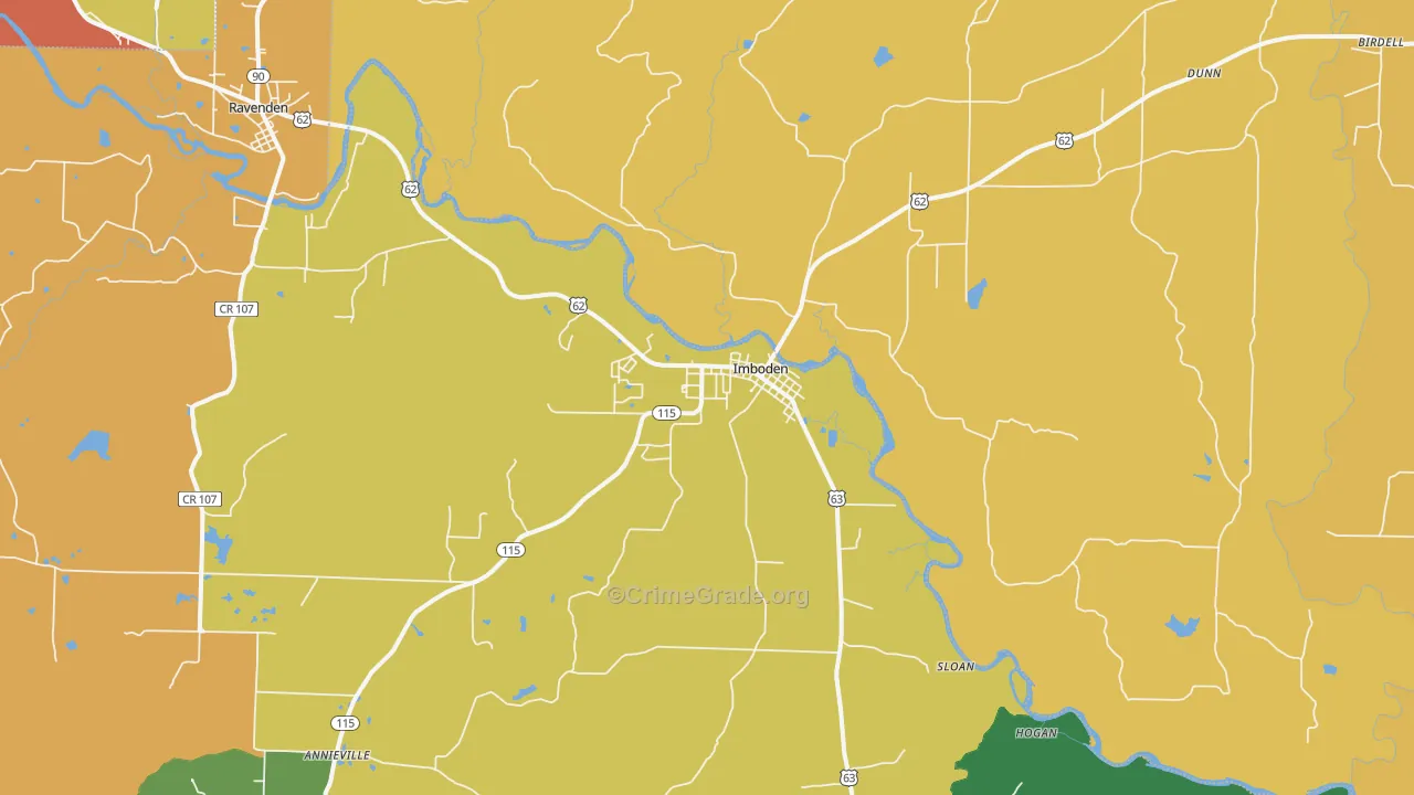 Imboden, AR Map of Vandalism Rates