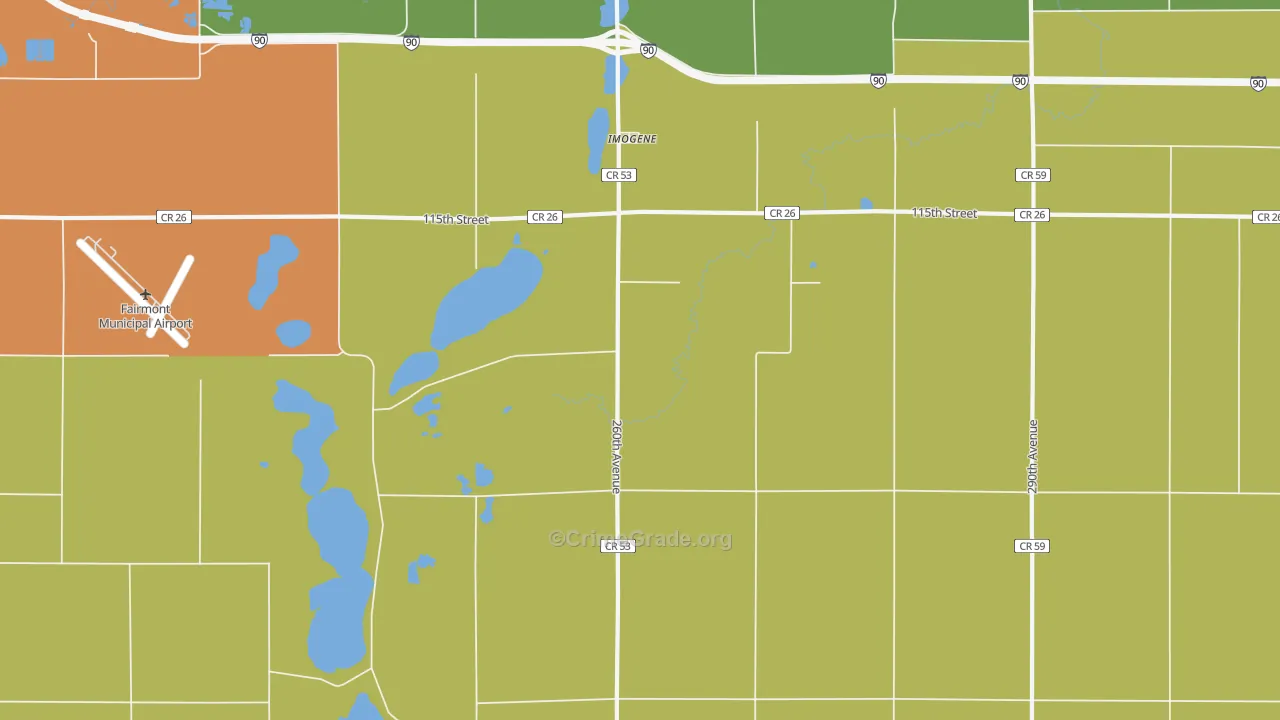 Imogene, MN Map of Vandalism Rates