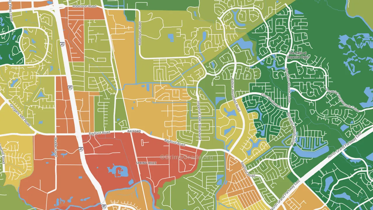 Imperial Oaks, Spring, TX Map of Vandalism Rates