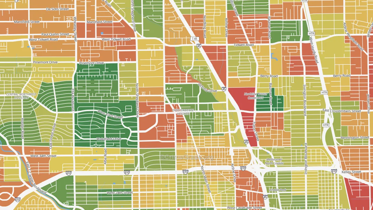 Independence Heights, Houston, TX Map of Vandalism Rates