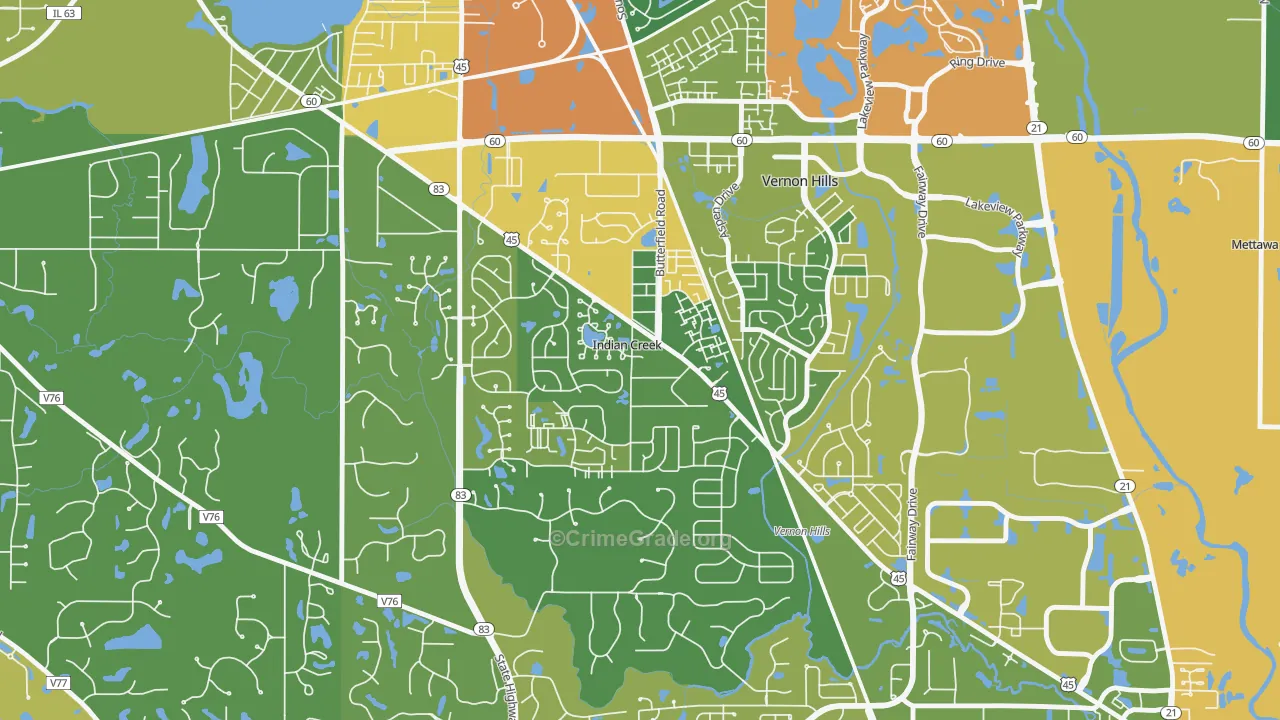 Indian Creek, IL Map of Vandalism Rates