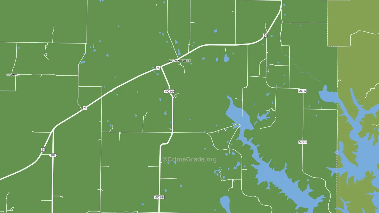 Indian Creek, MO Map of Vandalism Rates