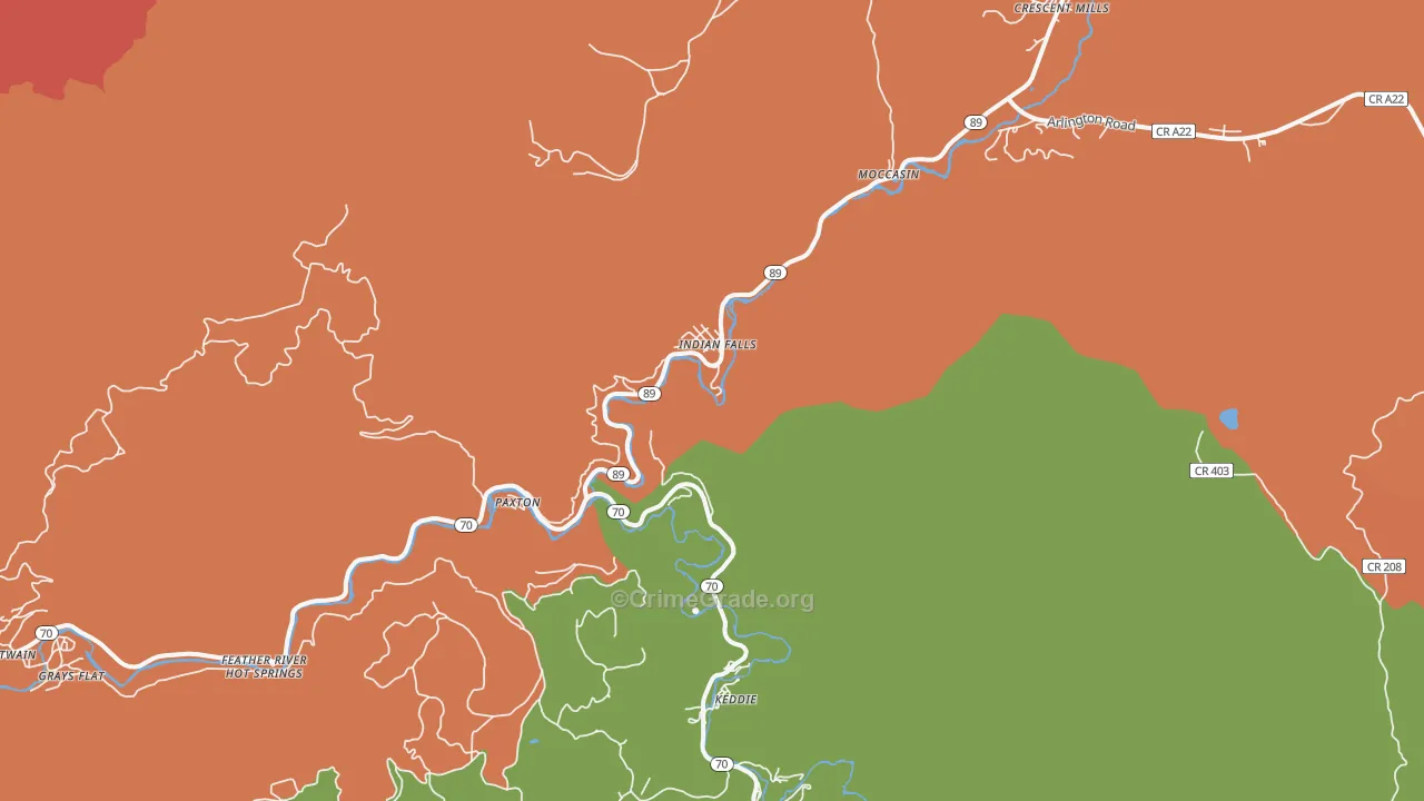Indian Falls, CA Map of Vandalism Rates