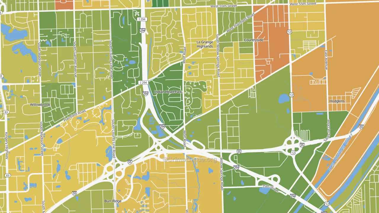 Indian Head Park, IL Map of Vandalism Rates