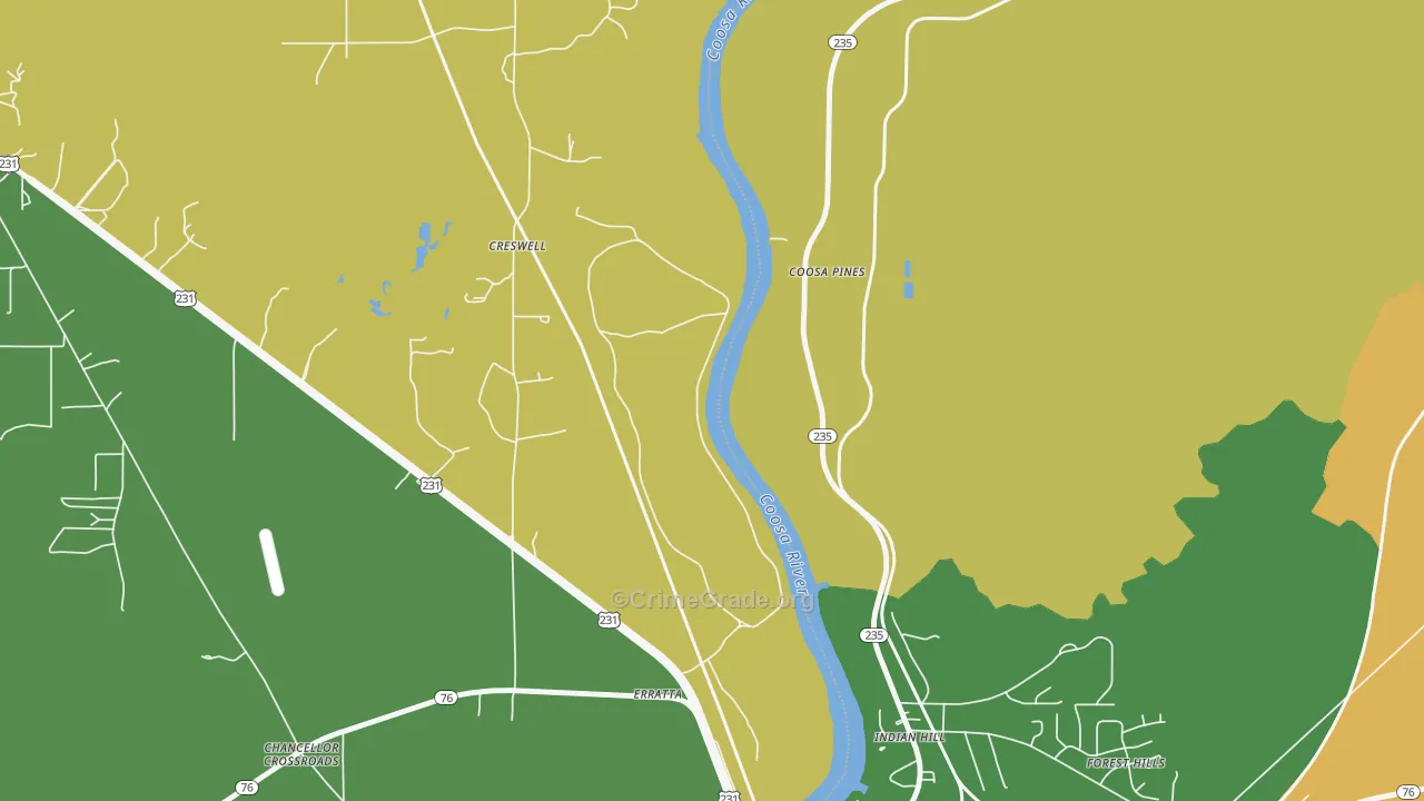Indian Hill, AL Map of Vandalism Rates