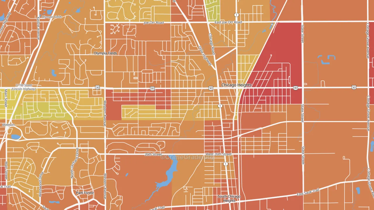 Indian Hill, Chicago Heights, IL Map of Vandalism Rates
