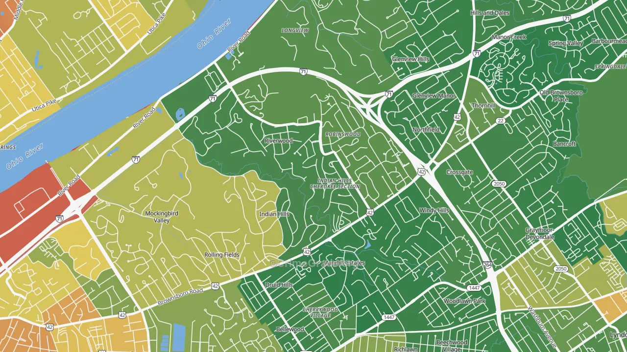 Indian Hills, KY Map of Vandalism Rates