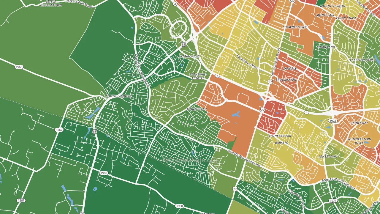 Indian Hills-Stonewall Estates-Monticello, Lexington, KY Map of Vandalism Rates