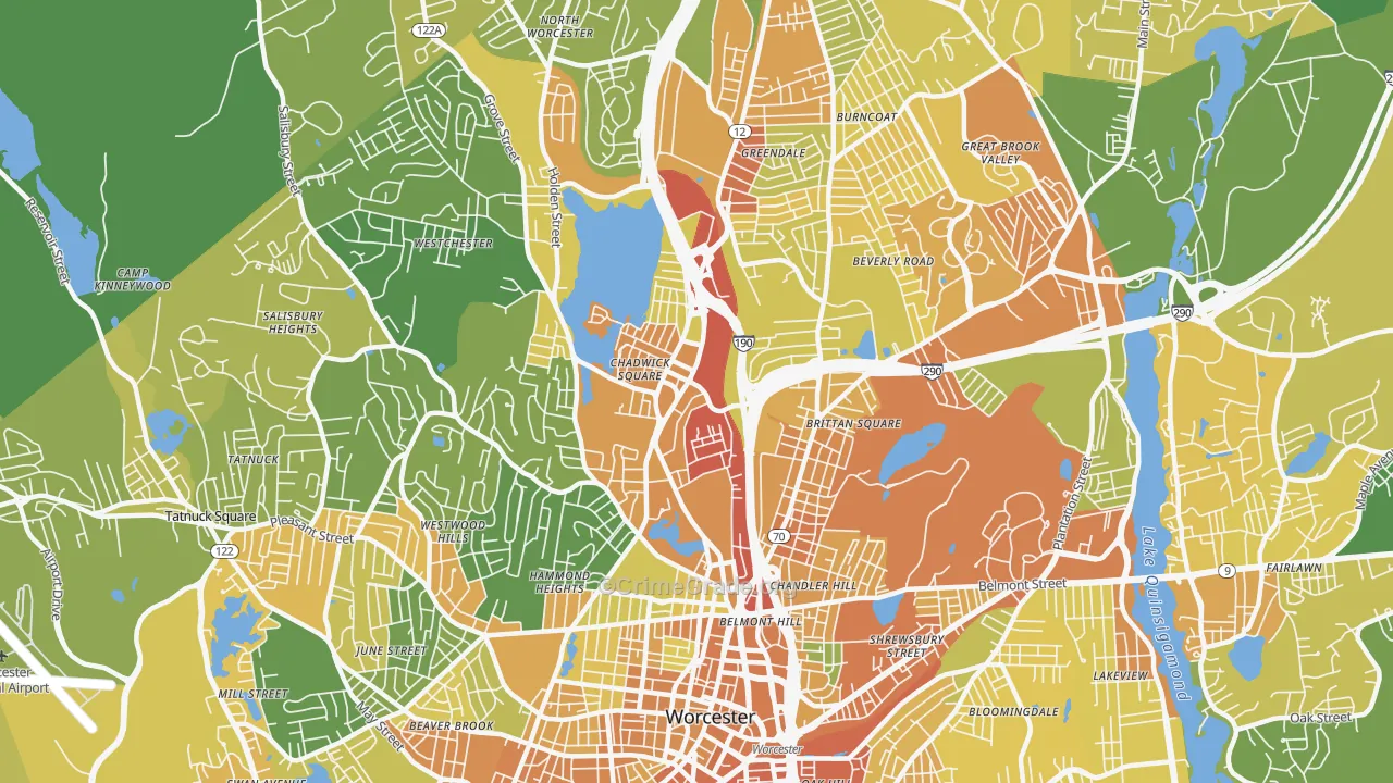 Indian Lake East, Worcester, MA Map of Vandalism Rates