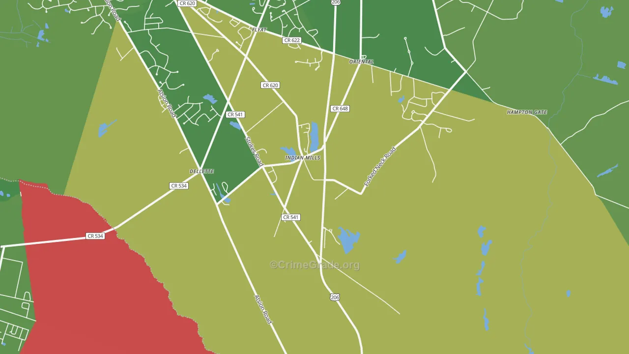Indian Mills, NJ Map of Vandalism Rates