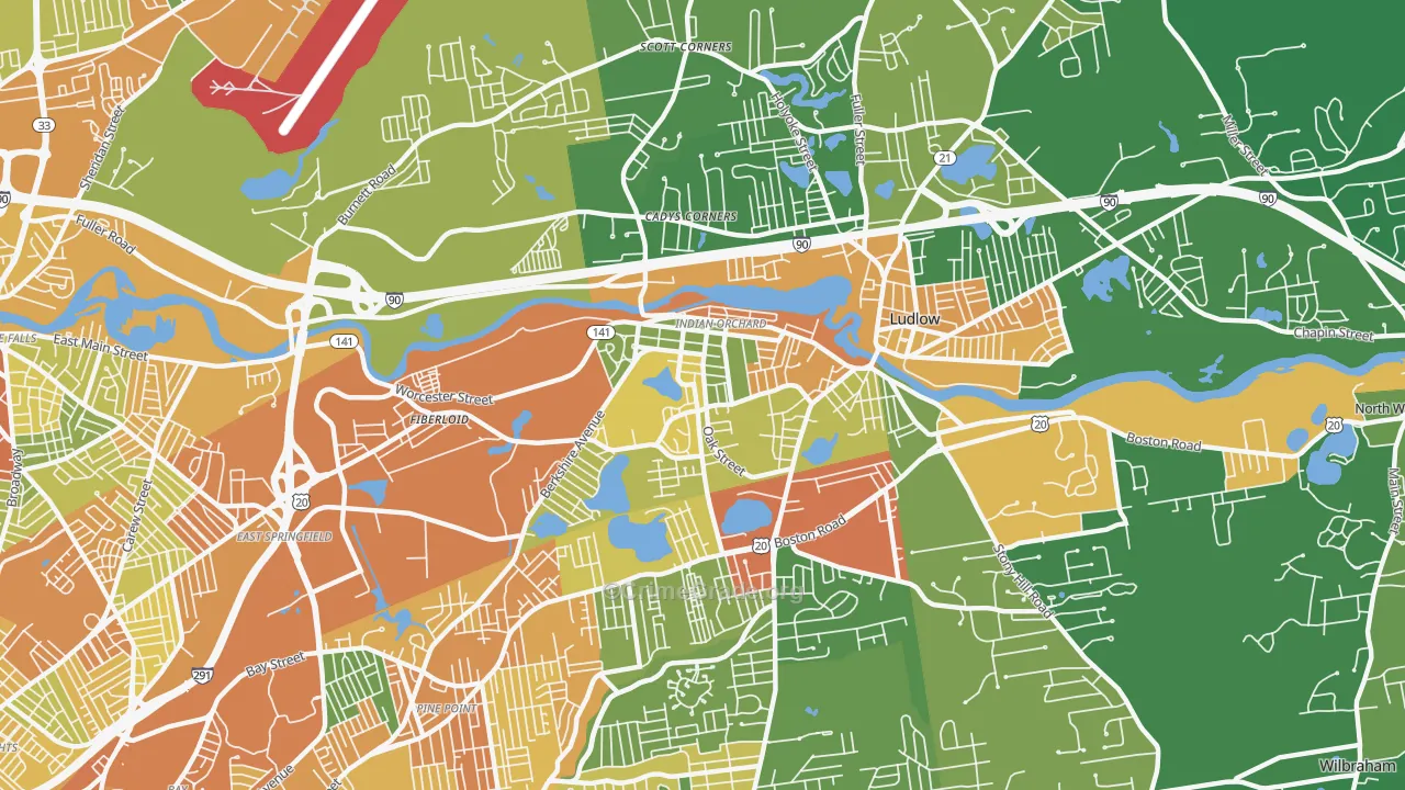 Indian Orchard, MA Map of Vandalism Rates