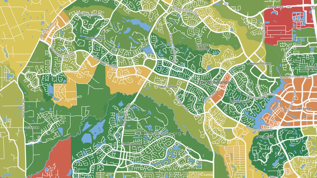 Indian Springs, The Woodlands, TX Map of Vandalism Rates