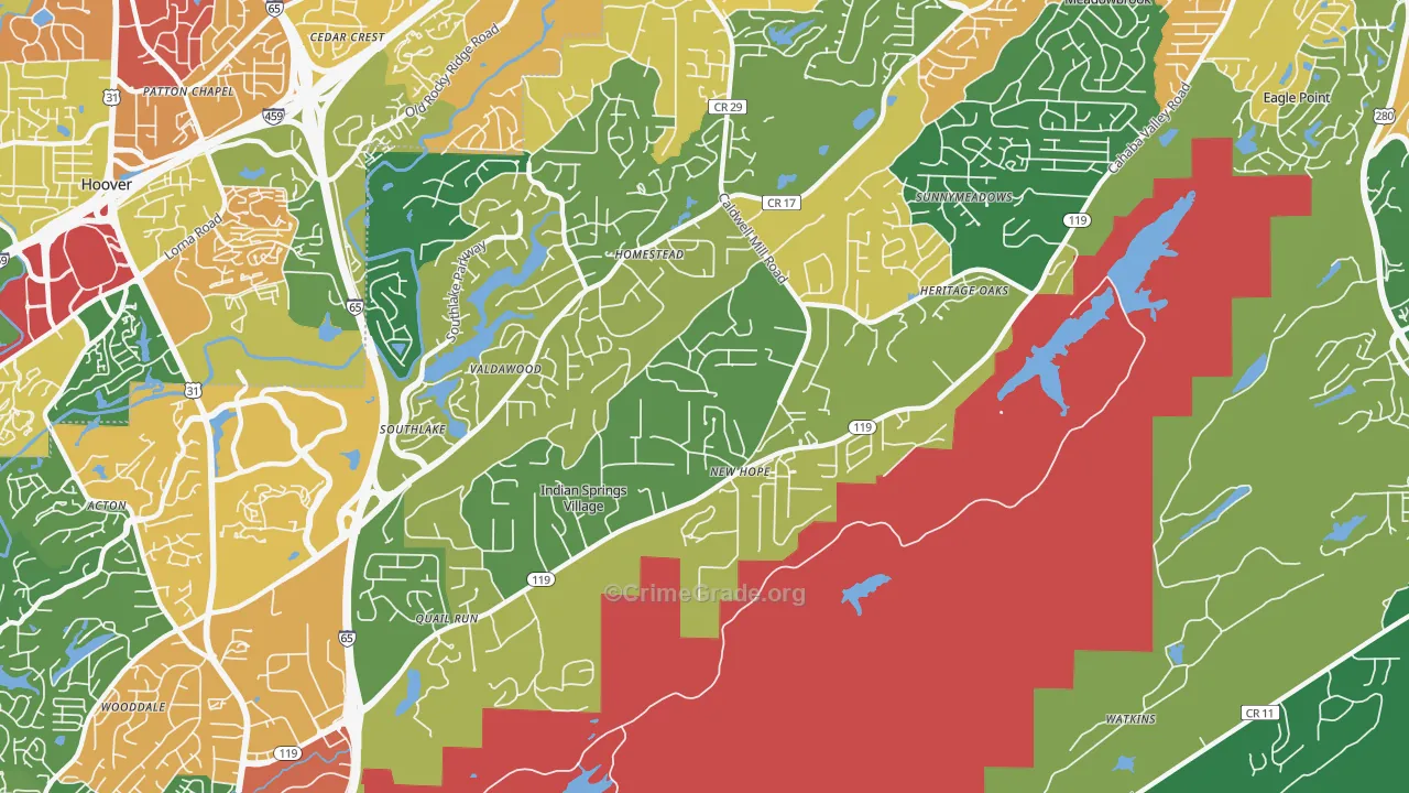 Indian Springs Village, AL Map of Vandalism Rates