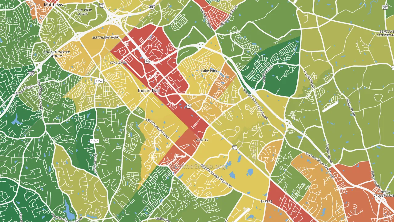 Indian Trail, NC Map of Vandalism Rates