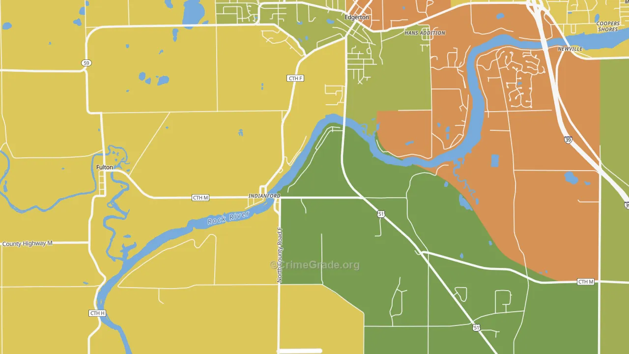 Indianford, WI Map of Vandalism Rates
