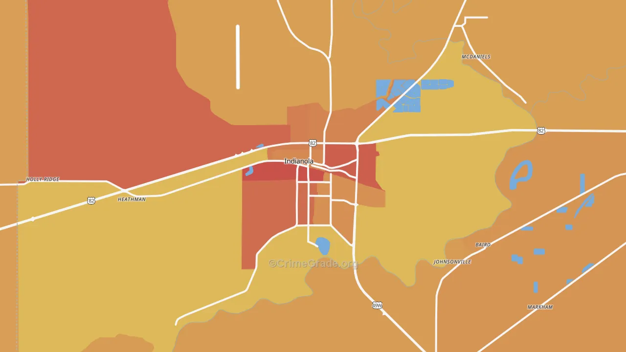 Indianola, MS Map of Vandalism Rates