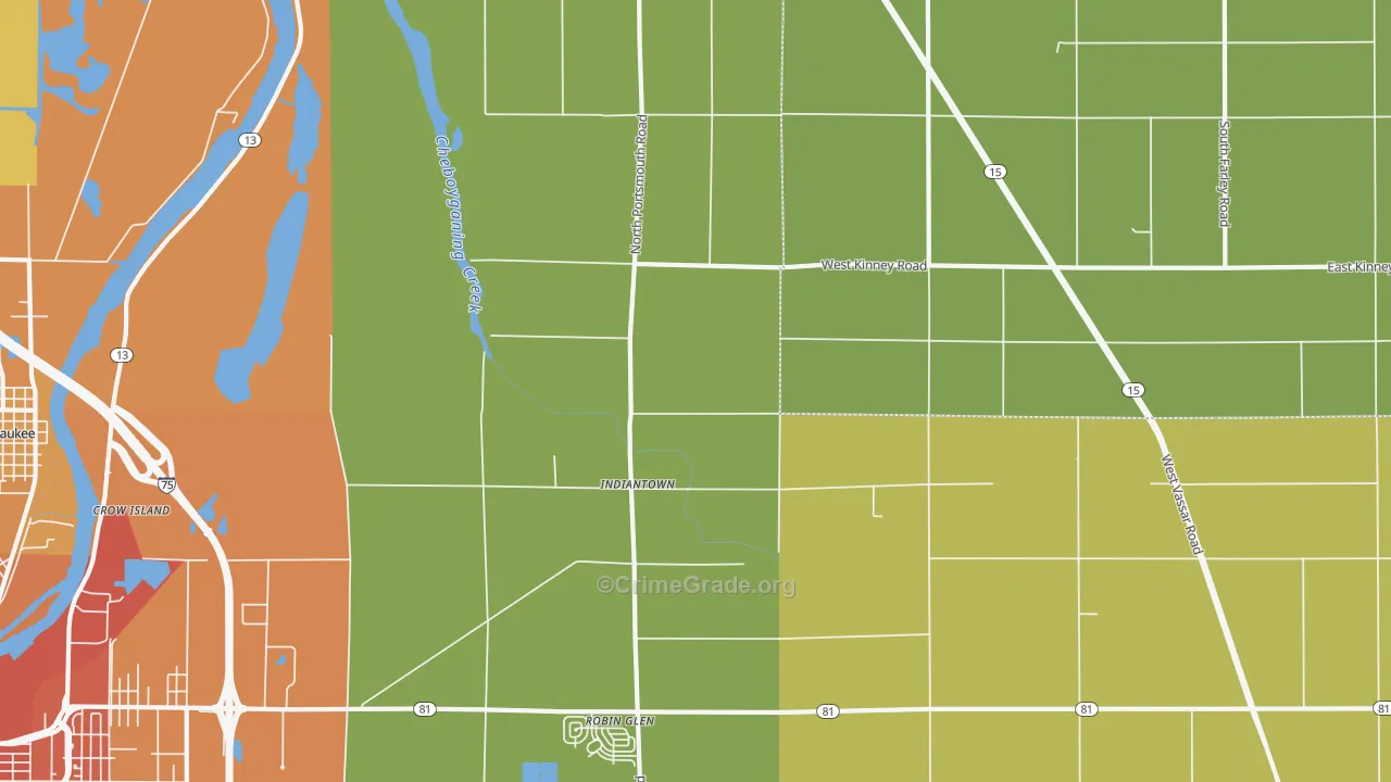 Indiantown, MI Map of Vandalism Rates