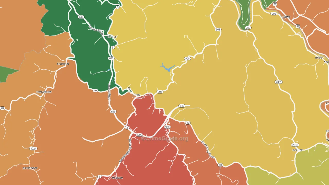 Inez, KY Map of Vandalism Rates
