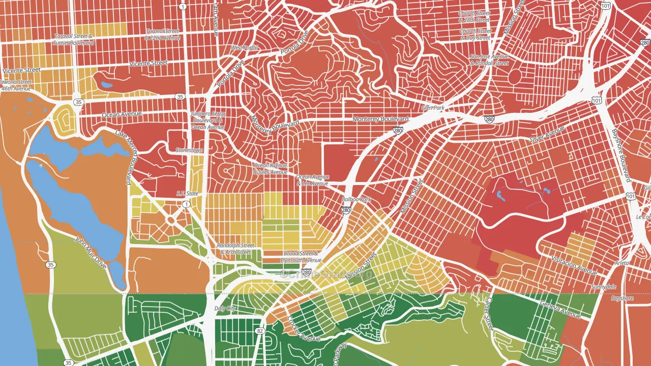 Ingleside, San Francisco, CA Map of Vandalism Rates
