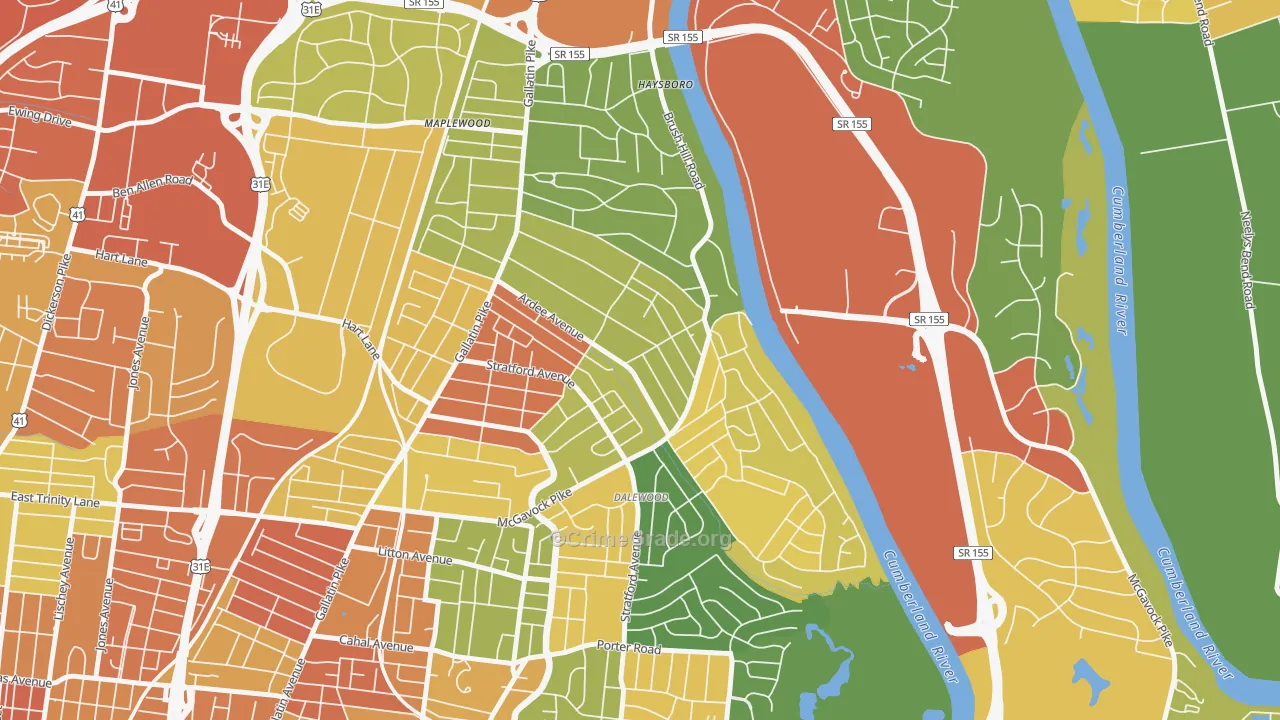 Inglewood-Riverwood, Nashville, TN Map of Vandalism Rates