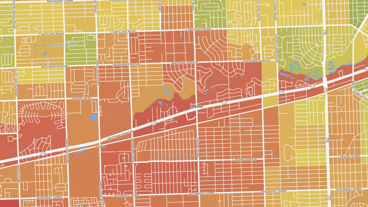 Inkster, MI Map of Vandalism Rates