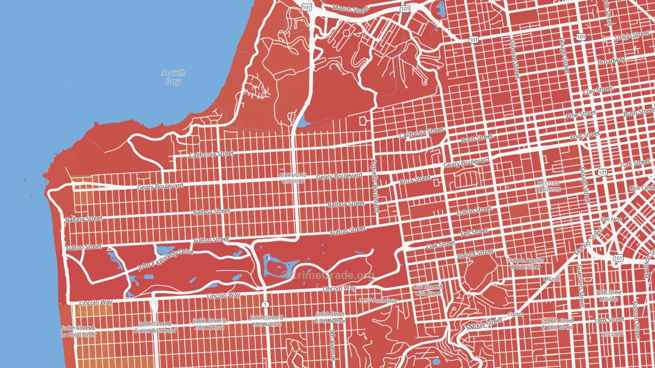 Inner Richmond, San Francisco, CA Map of Vandalism Rates