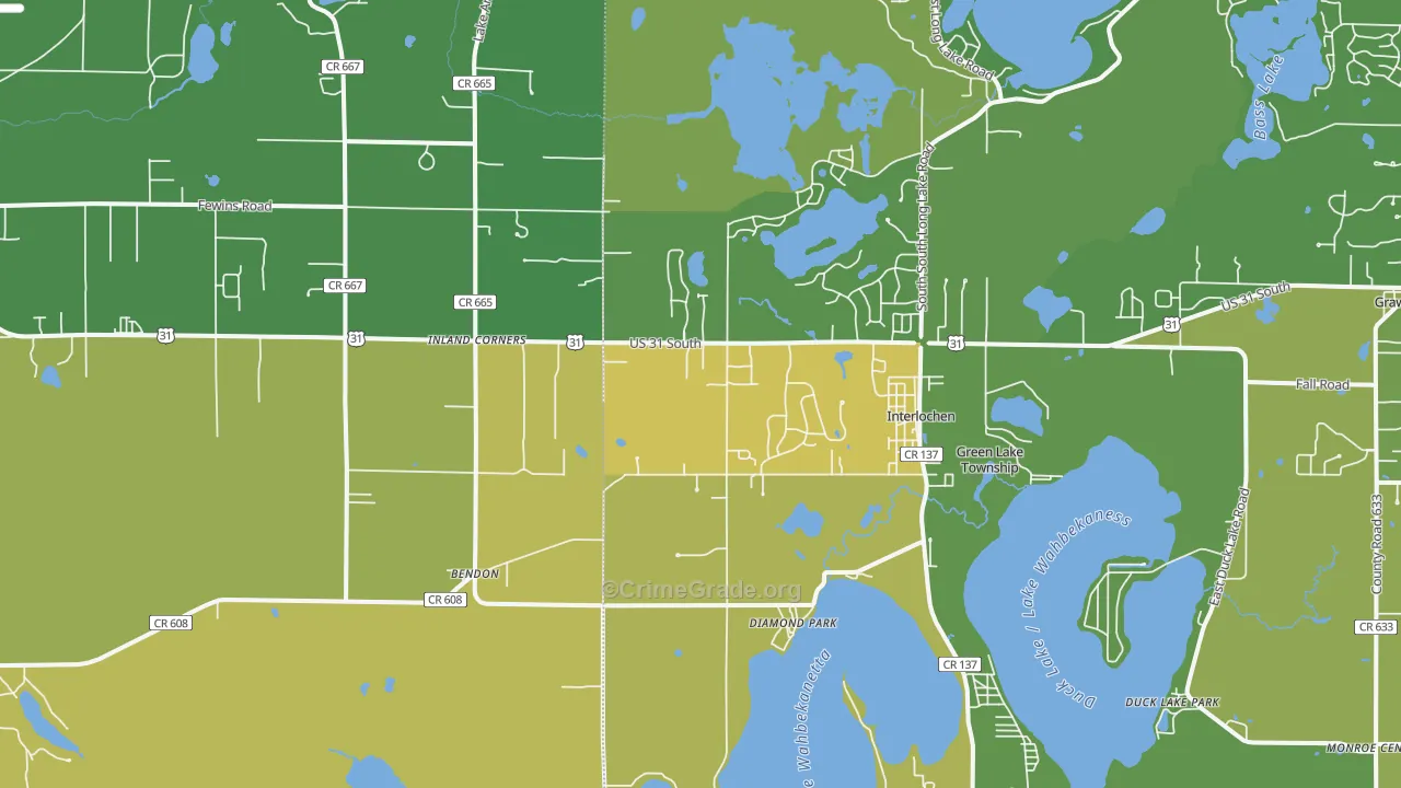 Interlochen, MI Map of Vandalism Rates