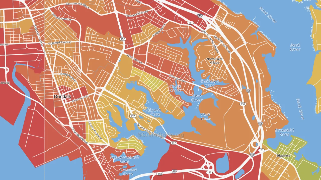 Inverness, Dundalk, MD Map of Vandalism Rates