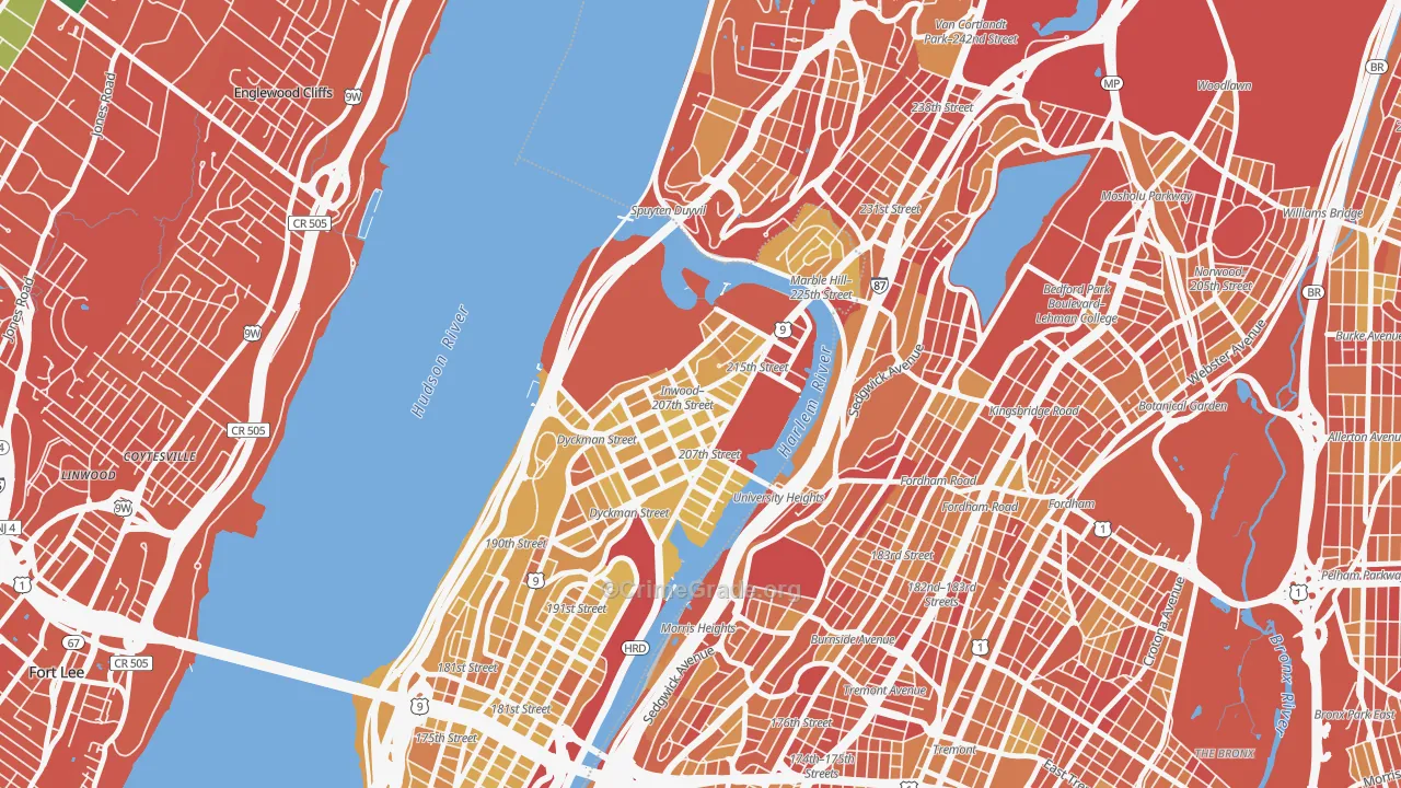 Inwood, Manhattan, NY Map of Vandalism Rates