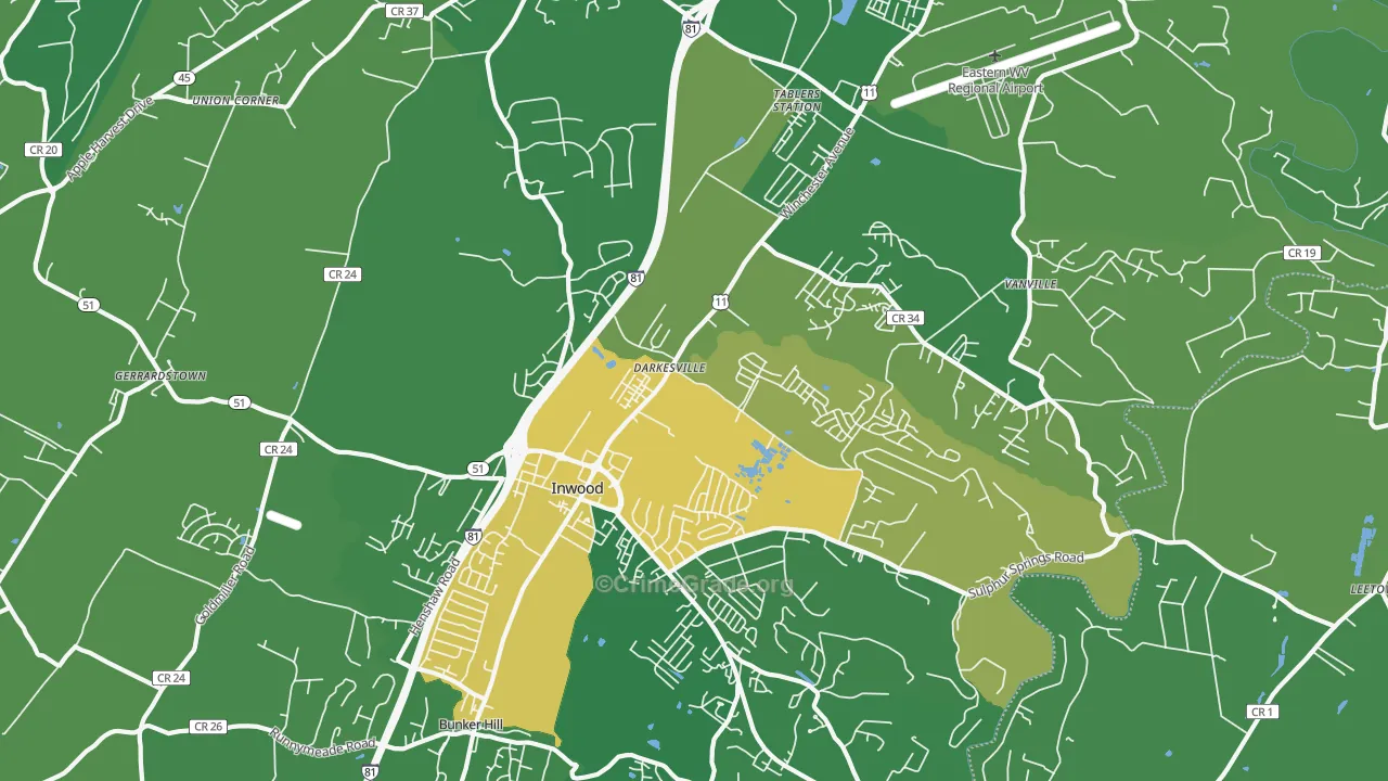 Inwood, WV Map of Vandalism Rates