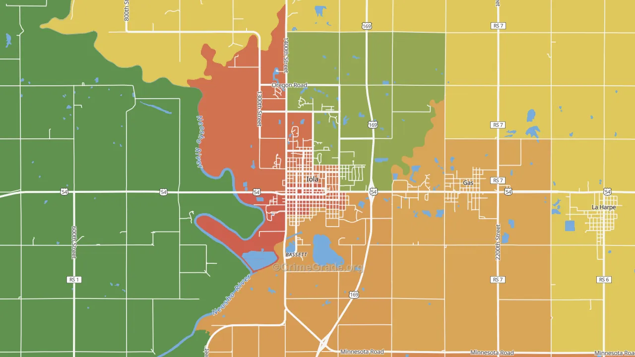 Iola, KS Map of Vandalism Rates
