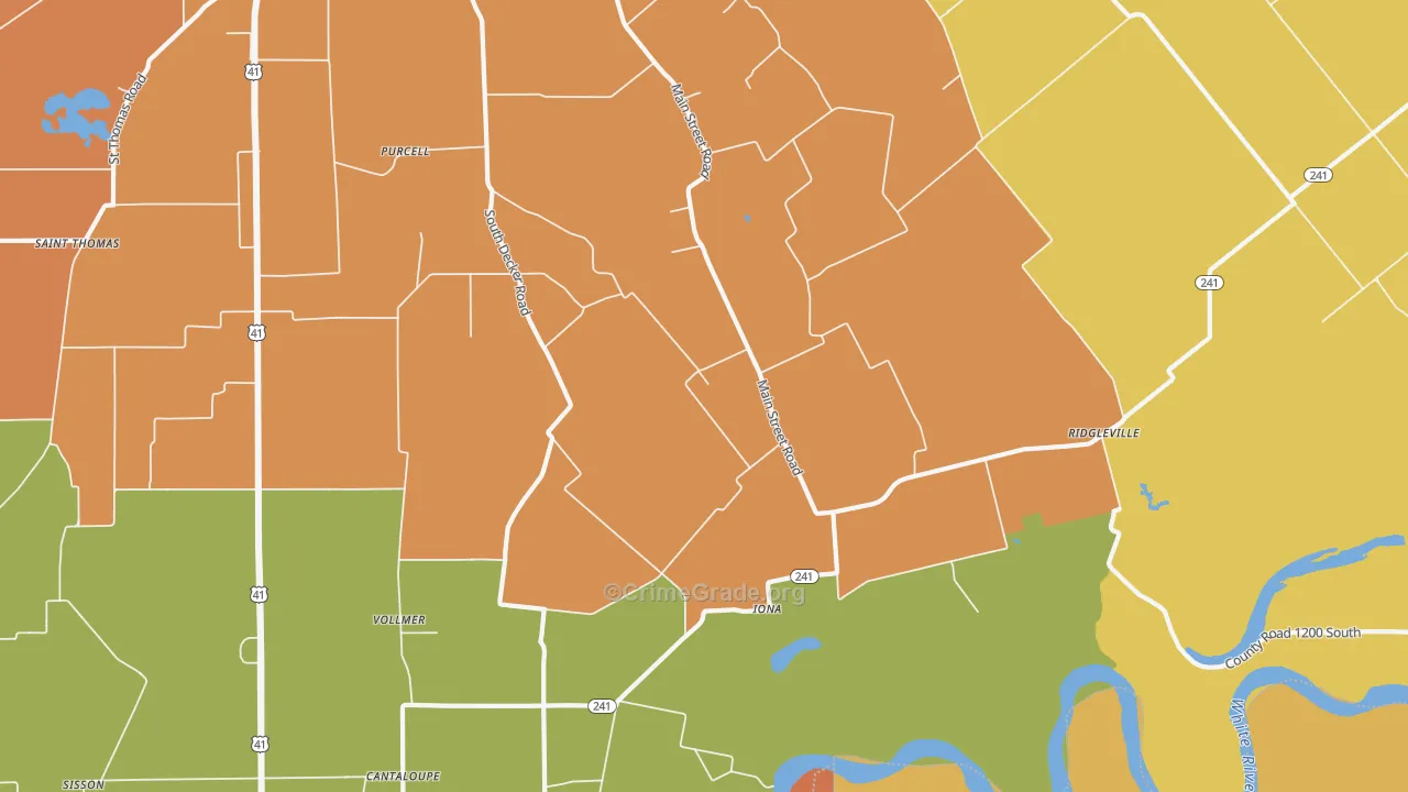 Iona, IN Map of Vandalism Rates