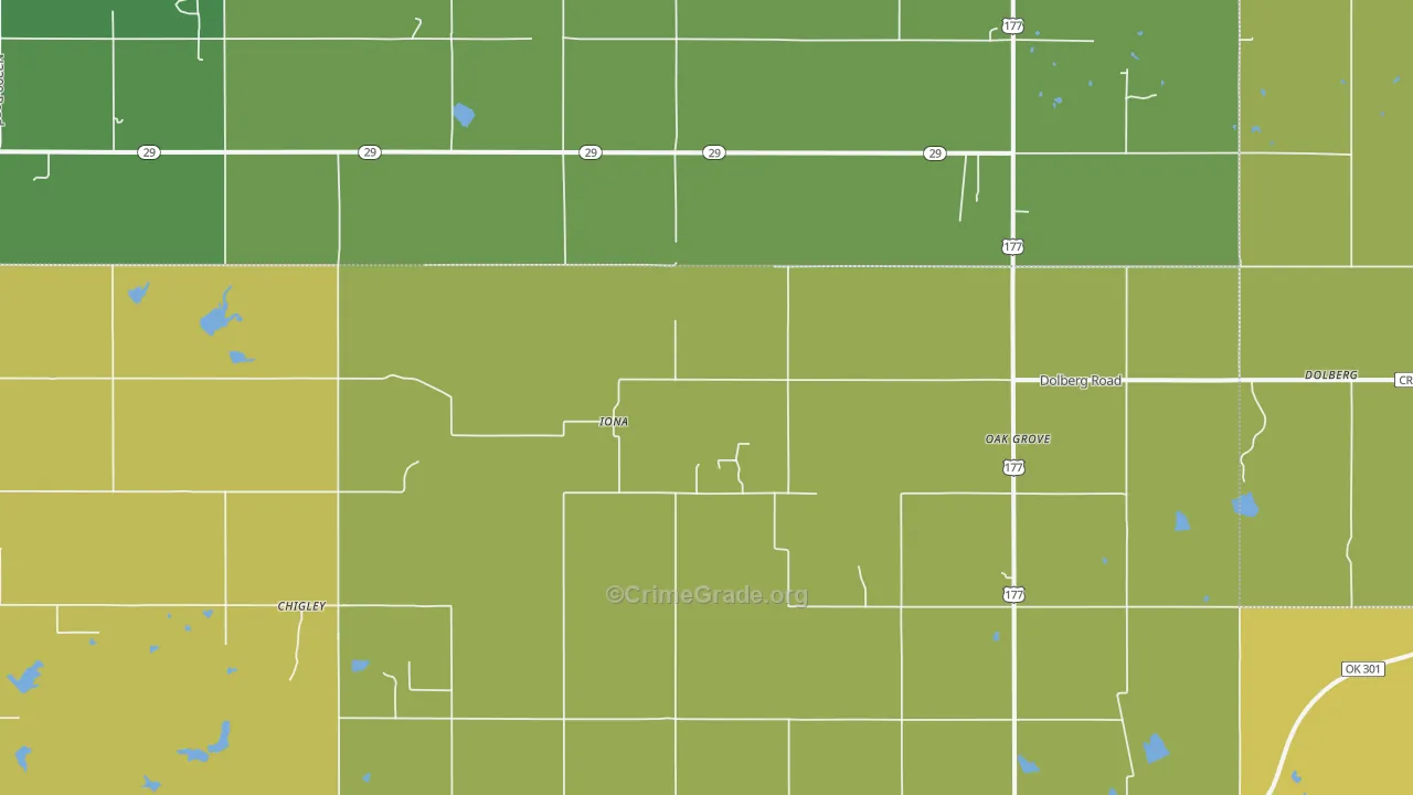Iona, OK Map of Vandalism Rates