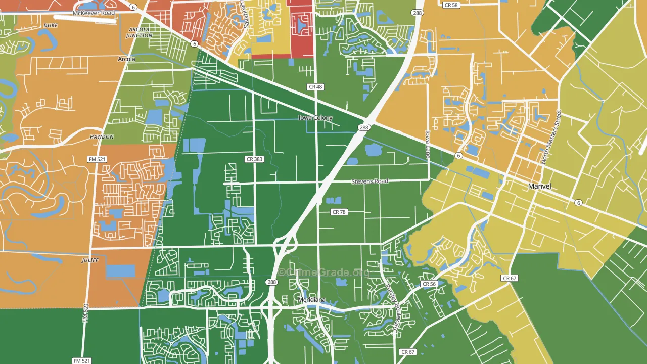 Iowa Colony, TX Map of Vandalism Rates