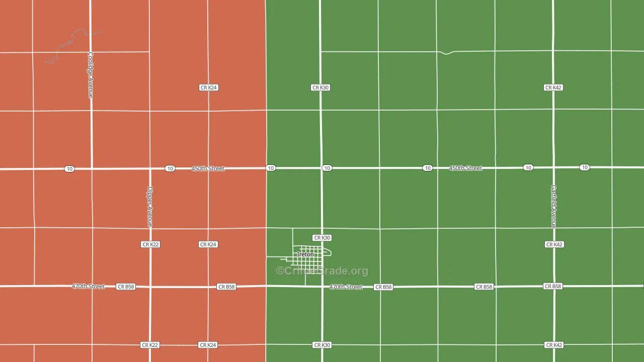 Ireton, IA Map of Vandalism Rates