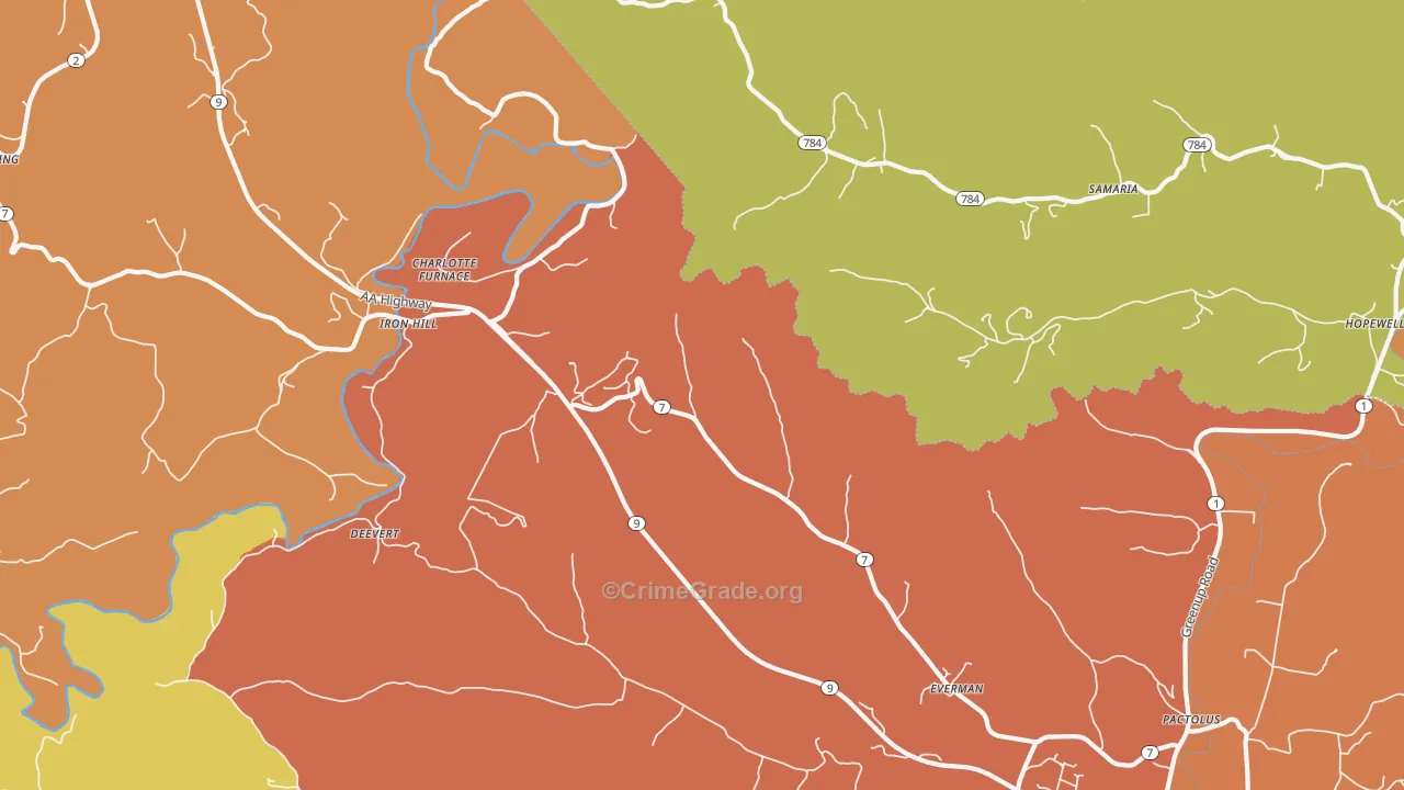 Iron Hill, KY Map of Vandalism Rates
