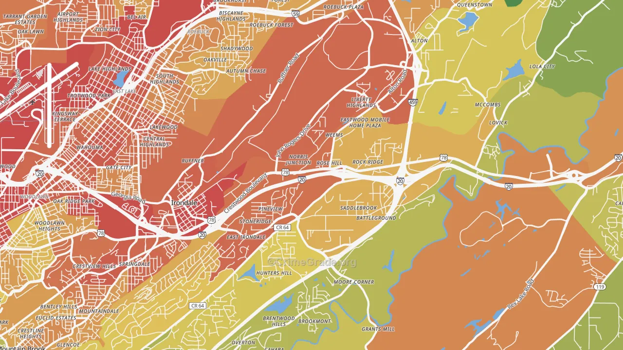 Irondale, AL Map of Vandalism Rates
