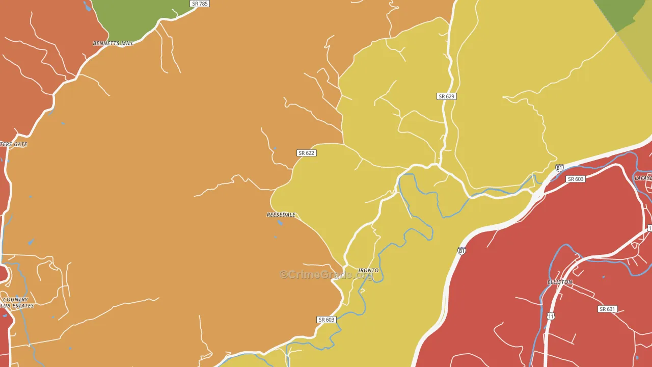 Ironto, VA Map of Vandalism Rates