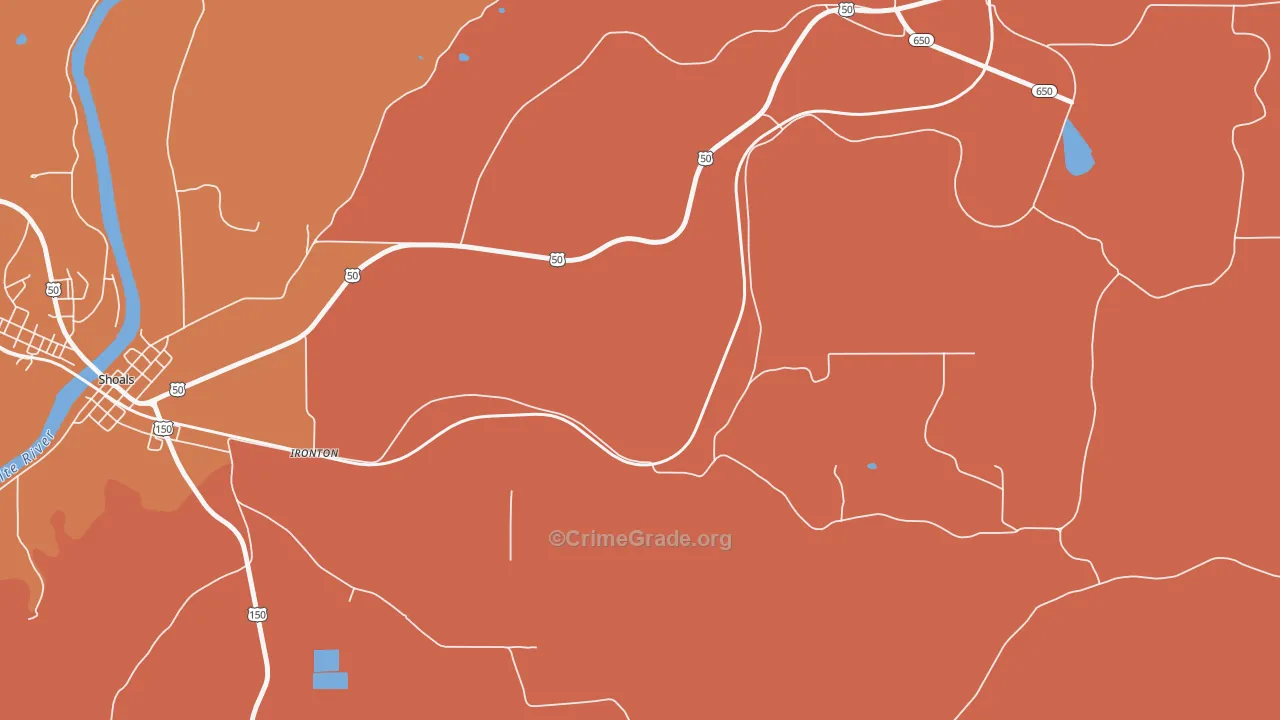 Ironton, IN Map of Vandalism Rates