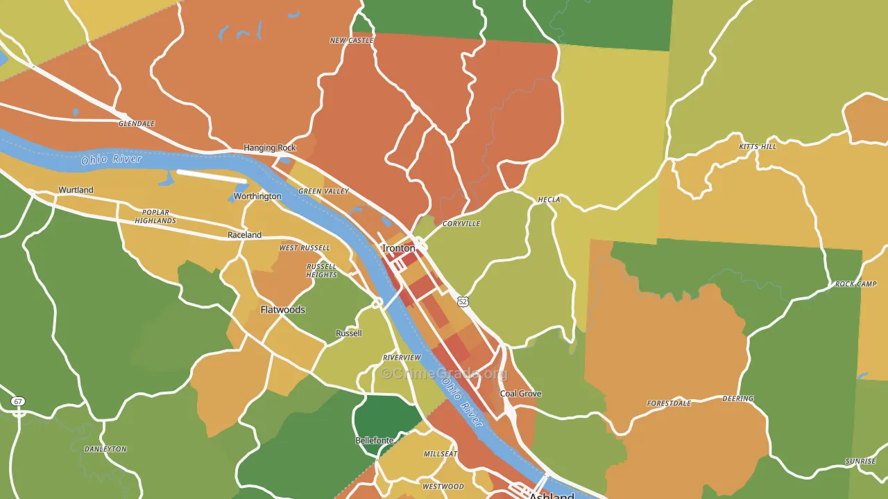 Ironton, OH Map of Vandalism Rates