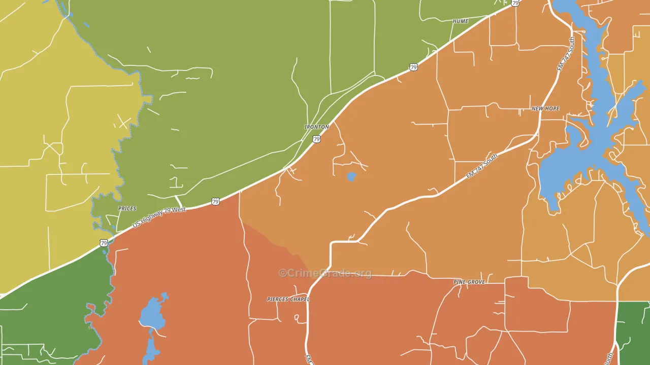 Ironton, TX Map of Vandalism Rates