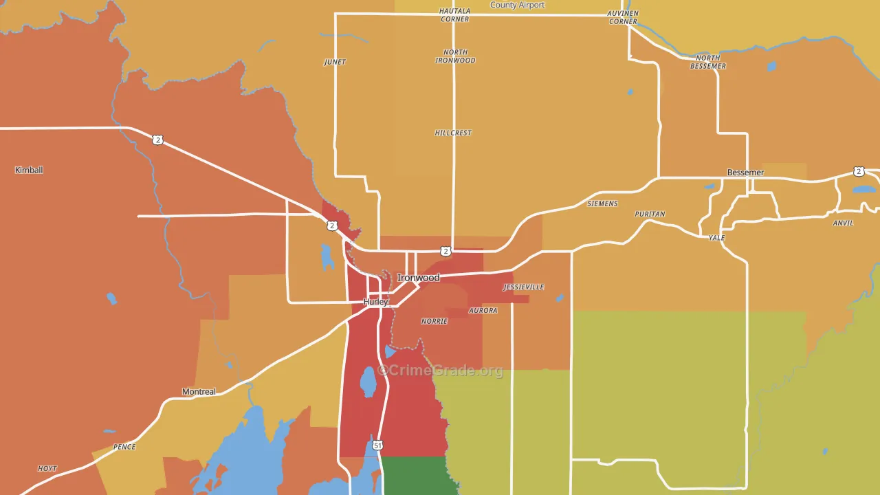 Ironwood, MI Map of Vandalism Rates