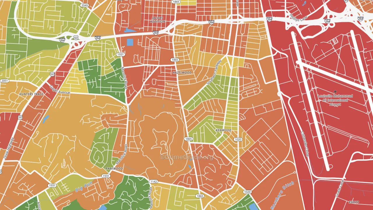 Iroquois, Louisville, KY Map of Vandalism Rates
