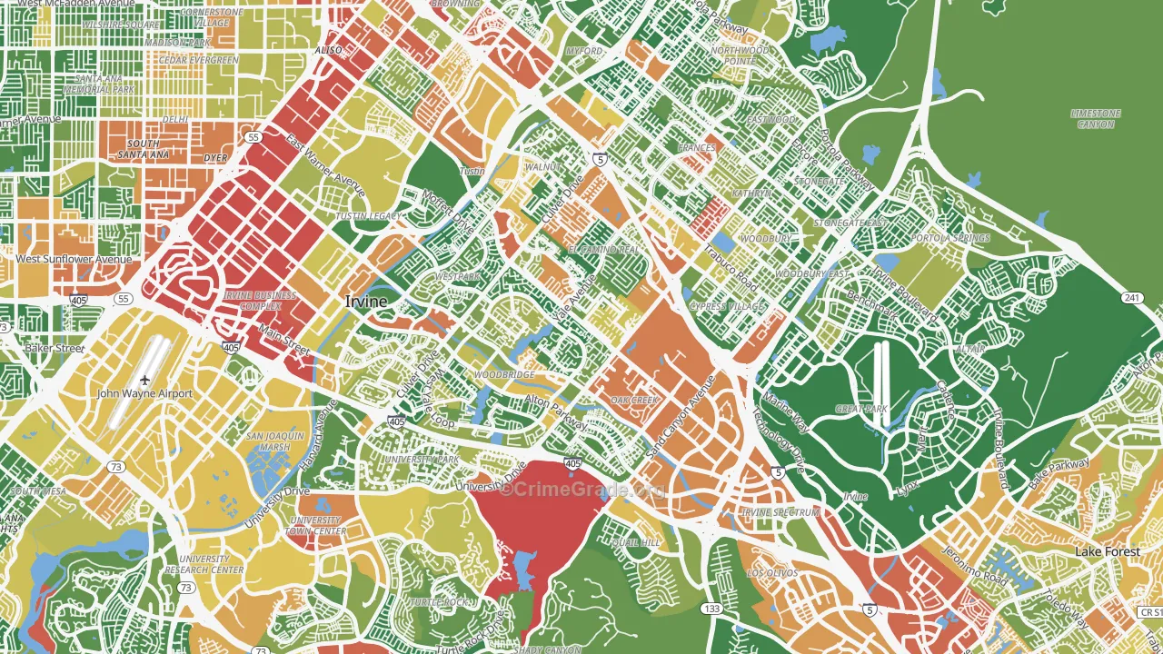 Irvine, CA Map of Vandalism Rates