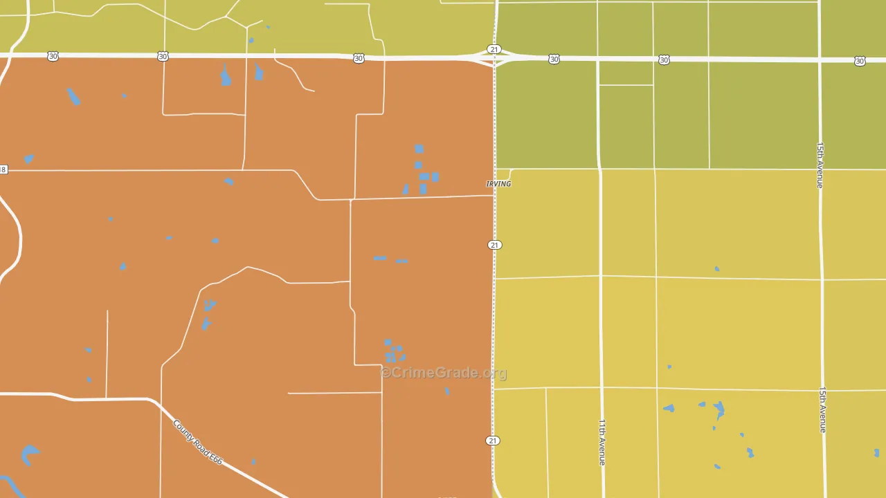 Irving, IA Map of Vandalism Rates
