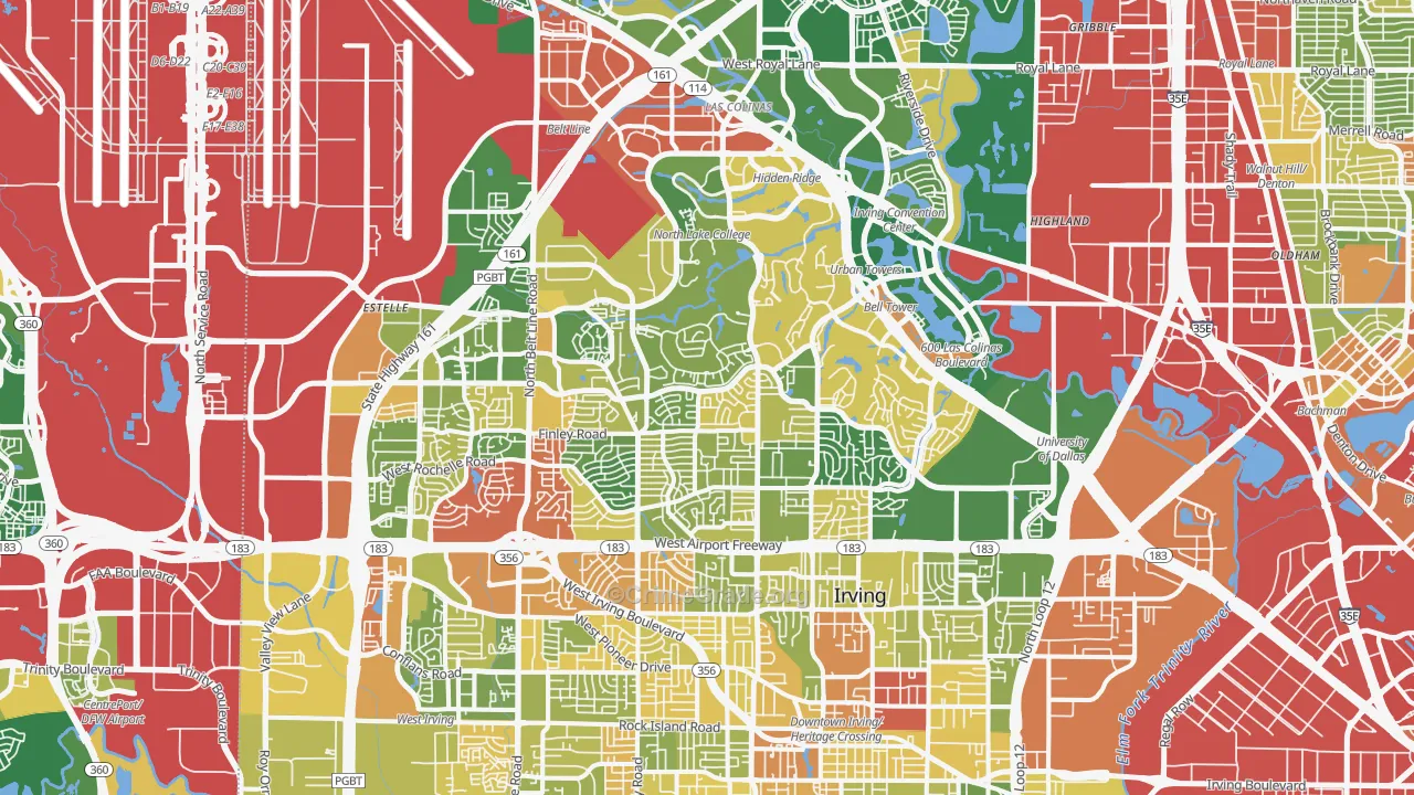 Irving, TX Map of Vandalism Rates