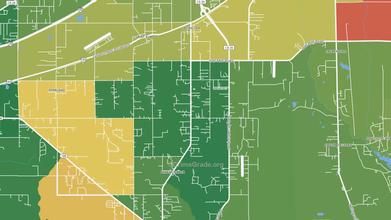 Irvington, AL Map of Vandalism Rates